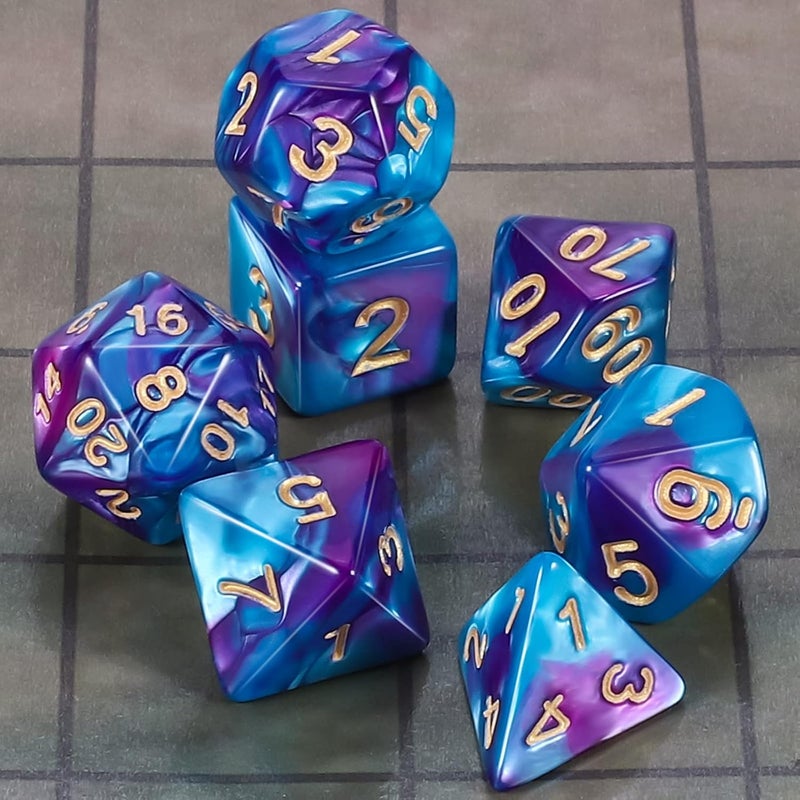 CiaraQ مجموعة نرد متعددة الأوجه لـ DND لألعاب الطاولة Dungeons and Dragons RPG MTG - مع 1 حقيبة نرد (أزرق وبنفسجي) - Image 2